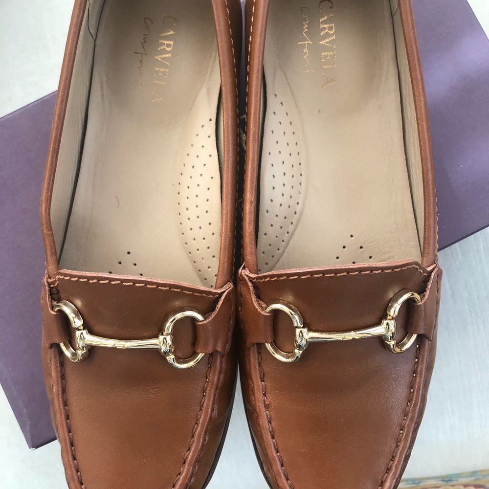 Cognac leather flat loafers - Picture 3 of 6